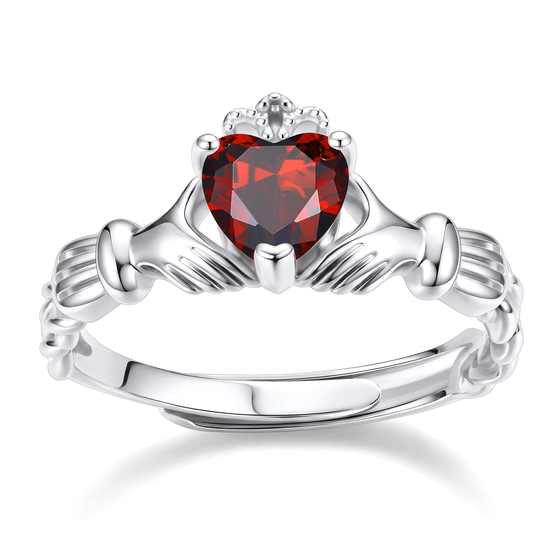 Birthstone Heart Claddagh Adjustable Ring