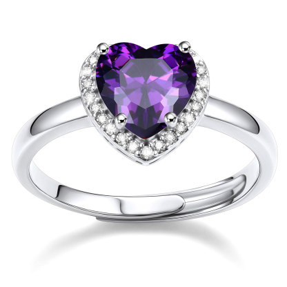 Heart Halo Birthstone Adjustable Rings for Women