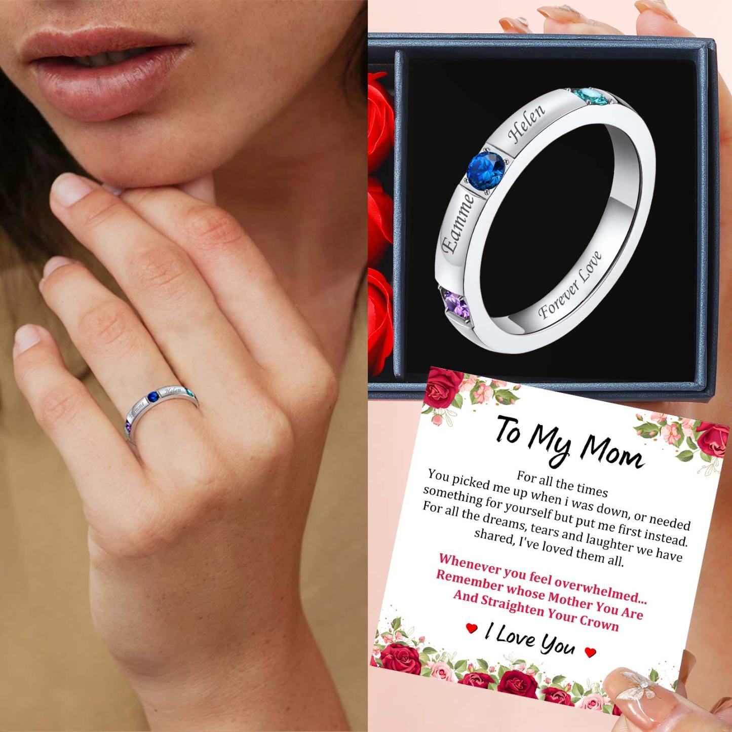 Birthstones ring for mom gift