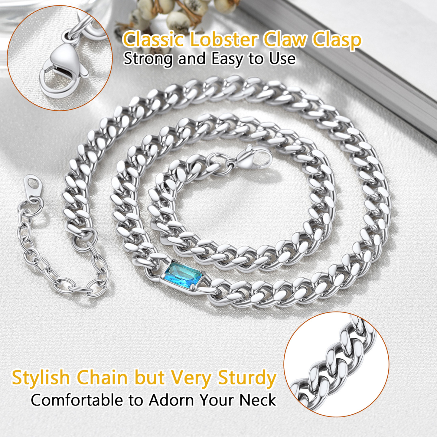 Birthstone Cuban Link Choker Chain Necklace 7MM 