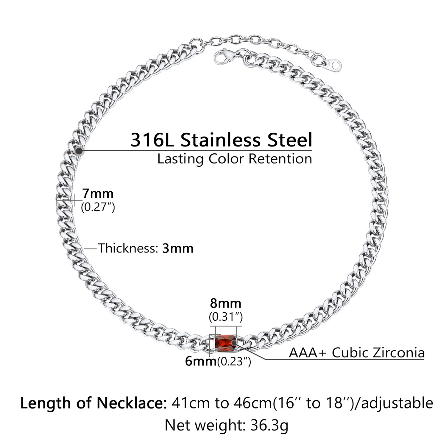 Birthstone Cuban Link Choker Necklace 7MM Size