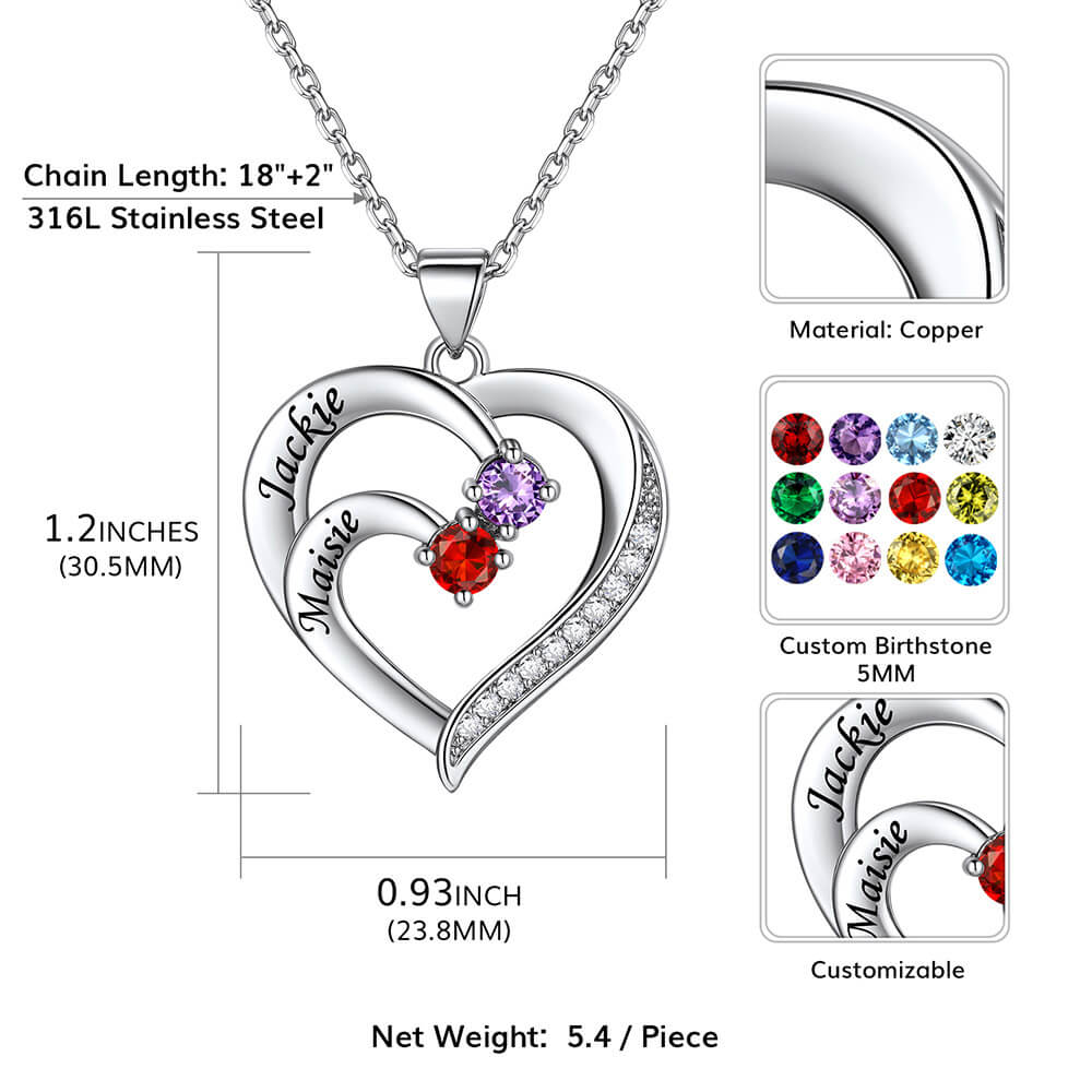  2 Birthstones Necklace size