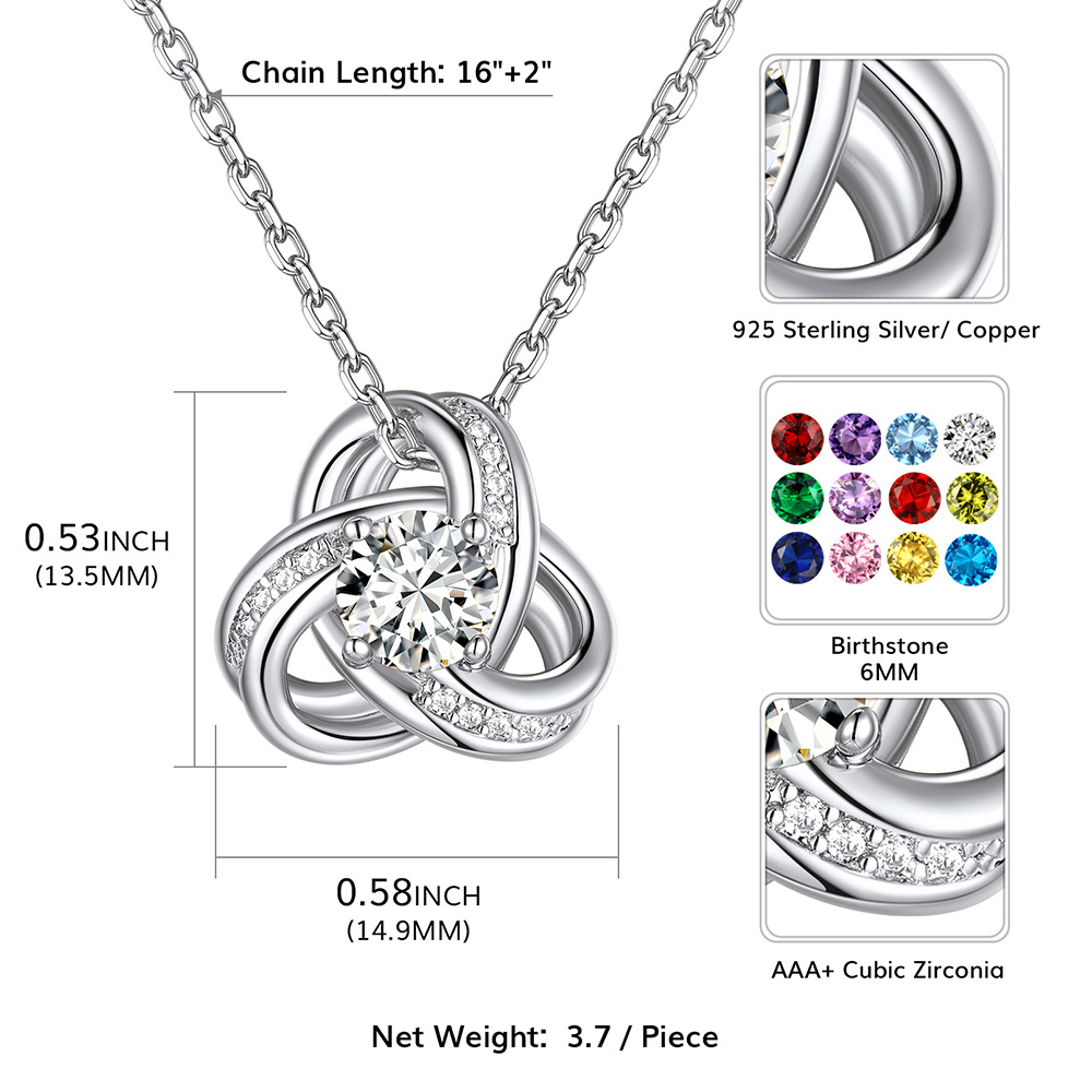 Birthstone Love Knot Necklace for Women