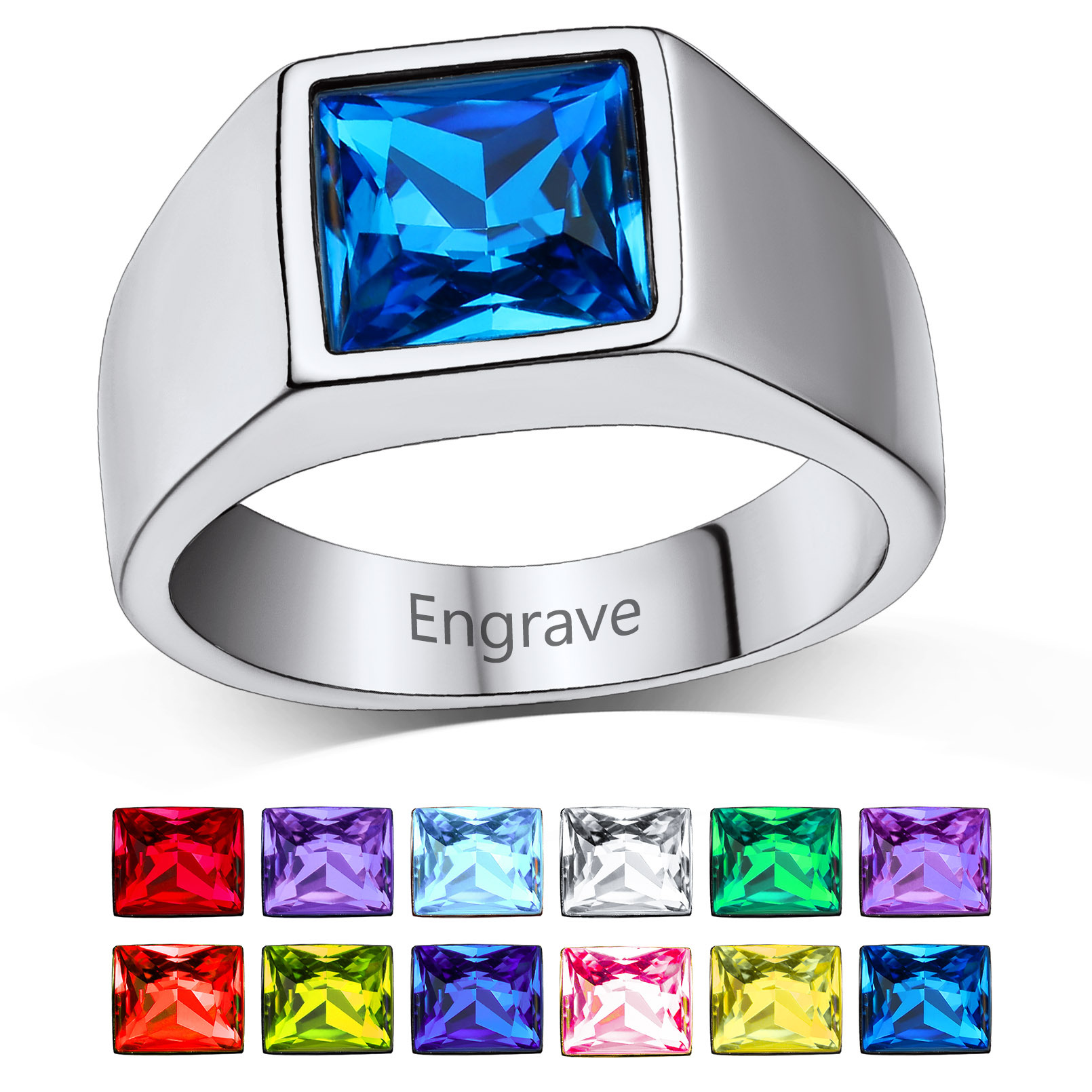 Birthstone Signet Band Ring