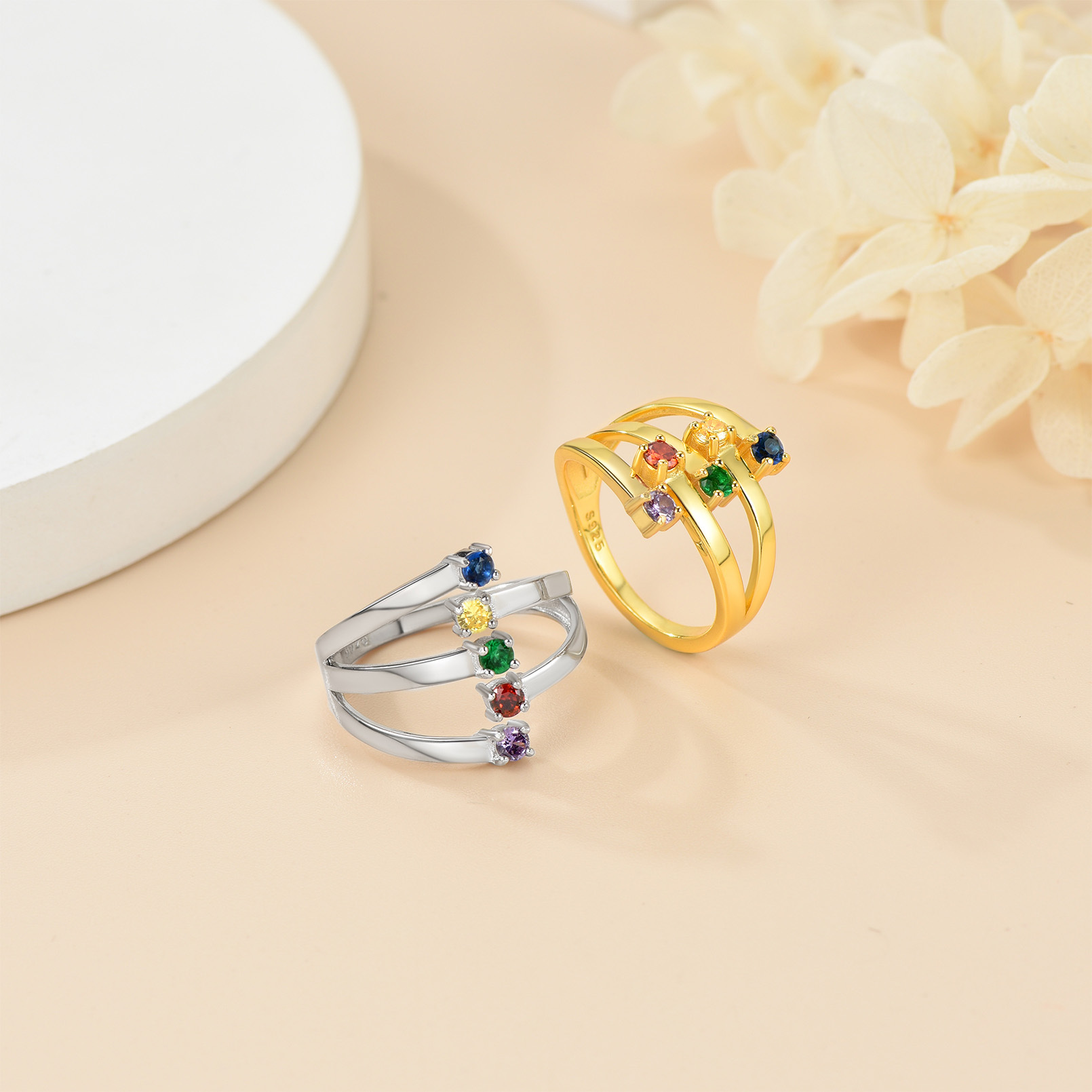 Birthstones Adjustable Sterling Silver Ring