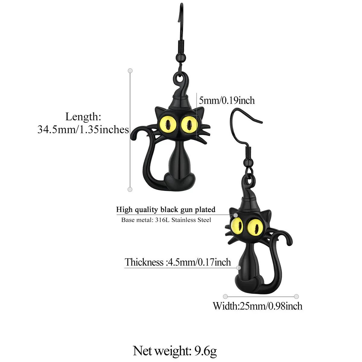 Black Cat Drop Dangle Earrings Dimension Durable Solid