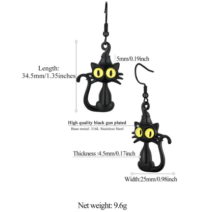 Black Cat Drop Dangle Earrings Dimension Durable Solid