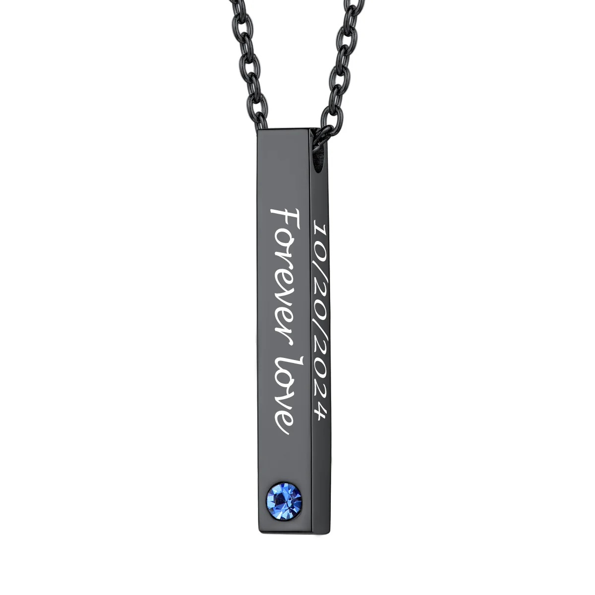 Custom Engraved Birthstone Bar black Necklace