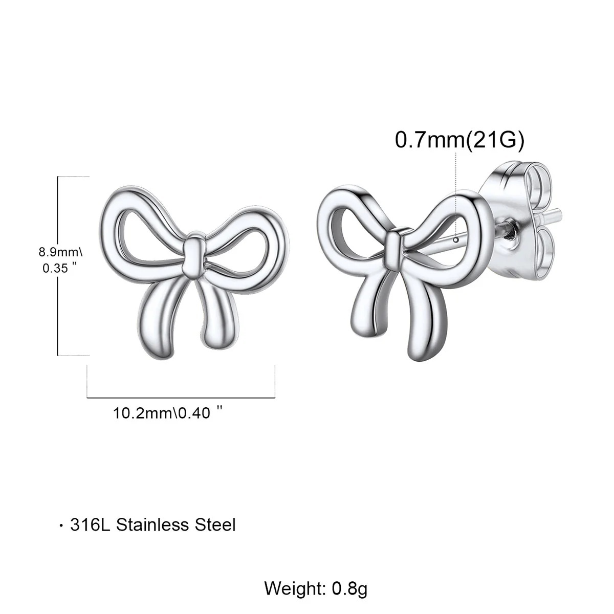 Bow Ribbon Studs Earrings Dimension Durable Solid