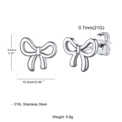Bow Ribbon Studs Earrings Dimension Durable Solid
