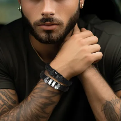 Bracelet Homme Crâne en Cuir