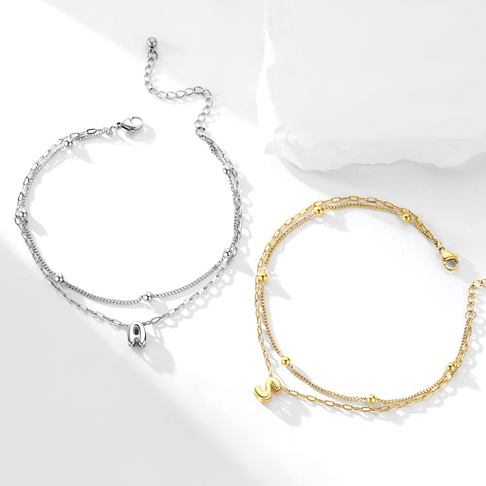 Bubble Initial Layered Anklet for Women 2 Colors