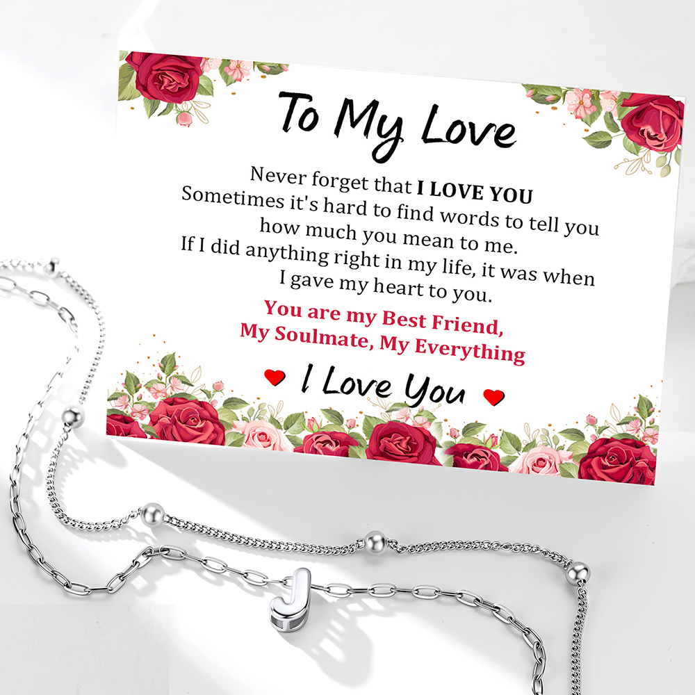 Bubble Initial Layered Anklet for Women with Card