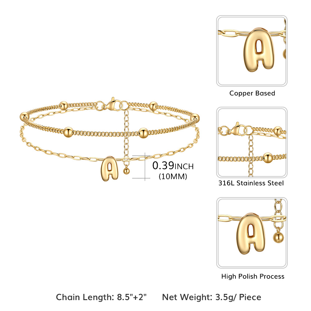 Bubble Initial Layered Anklet for Women Size