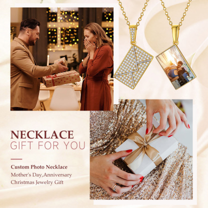 Custom Photo Necklaces for Women Envelope Pendant with Zirconia Stone gift