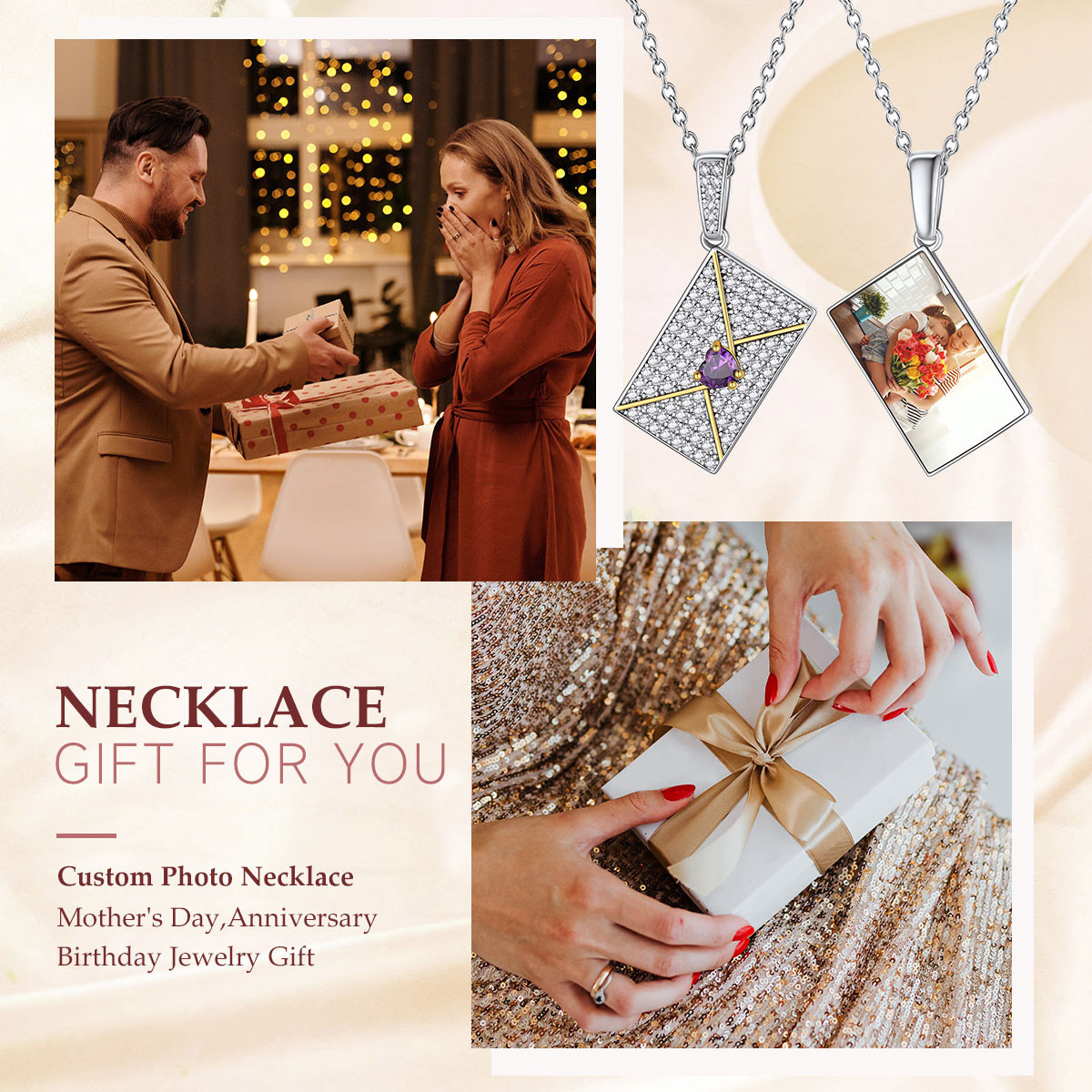 Women's Personalized Photo Envelope Necklace 