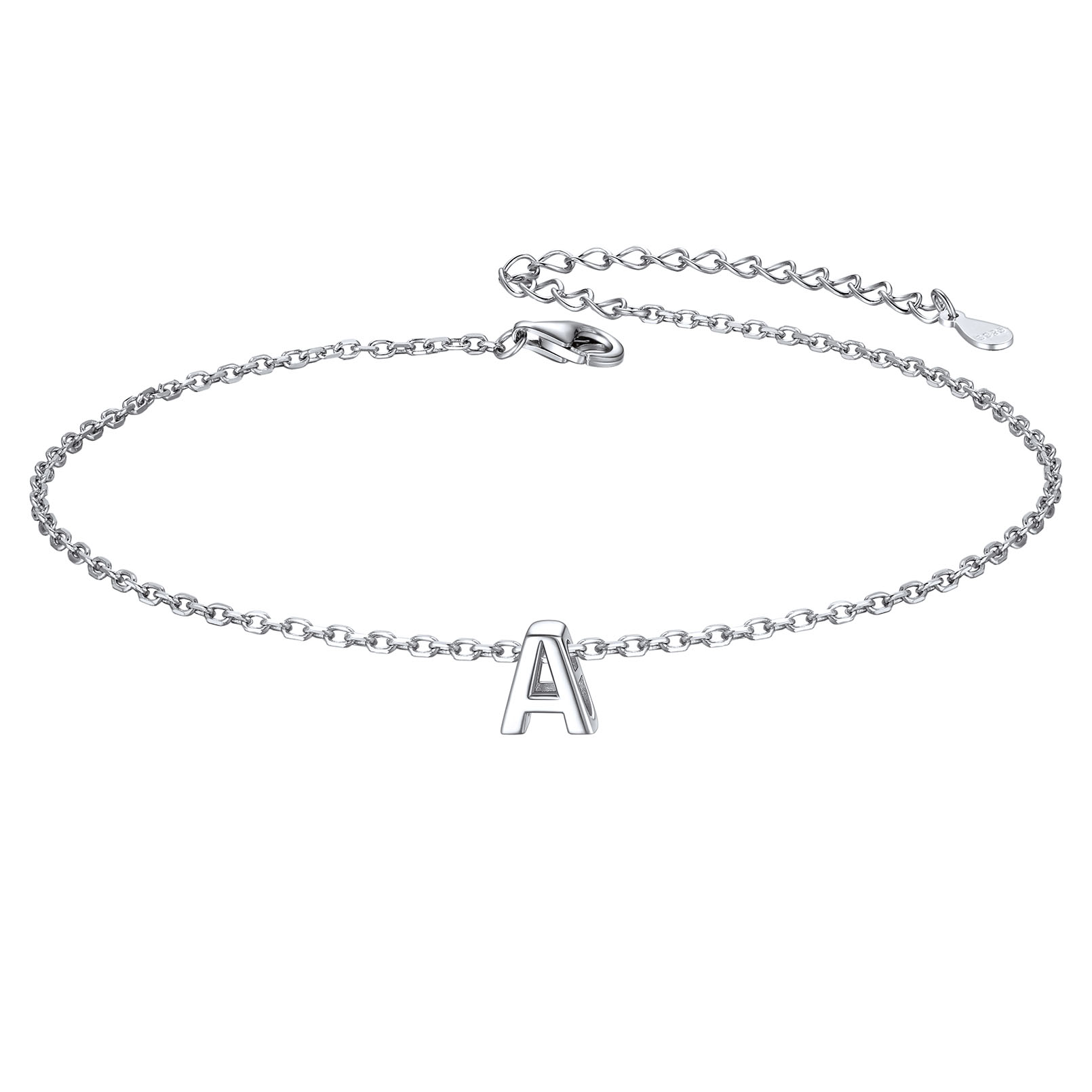 925 Sterling Silver Letter Initial Anklets for Women A