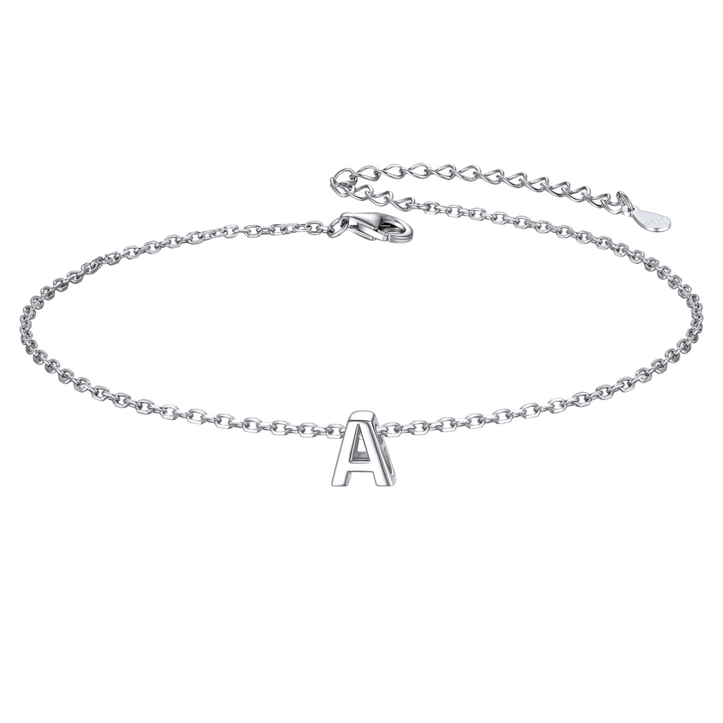 925 Sterling Silver Letter Initial Anklets for Women A