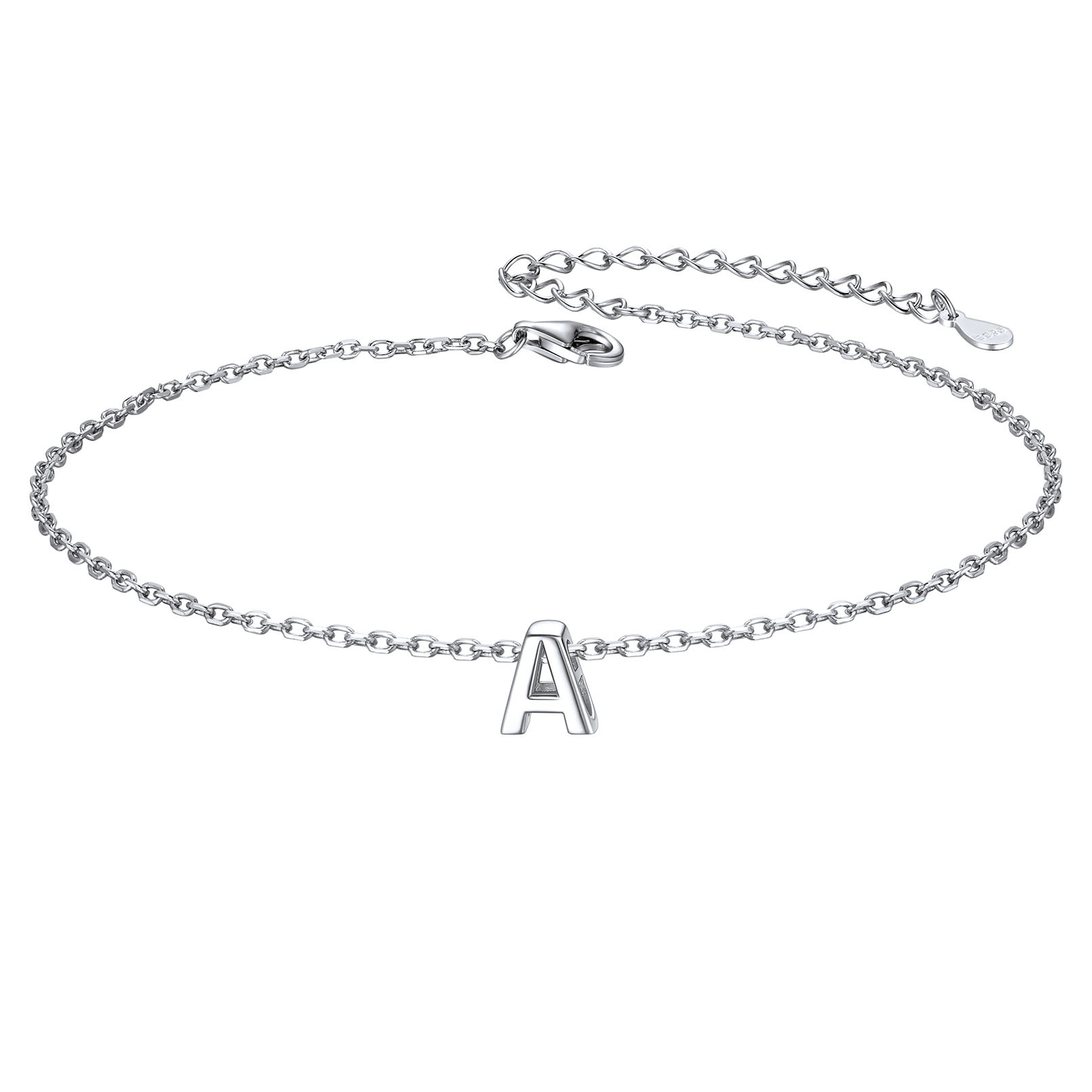 925 Sterling Silver Letter Initial Anklets for Women A
