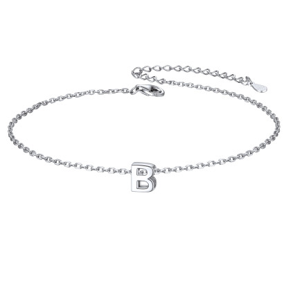 925 Sterling Silver Letter Initial Anklets for Women B