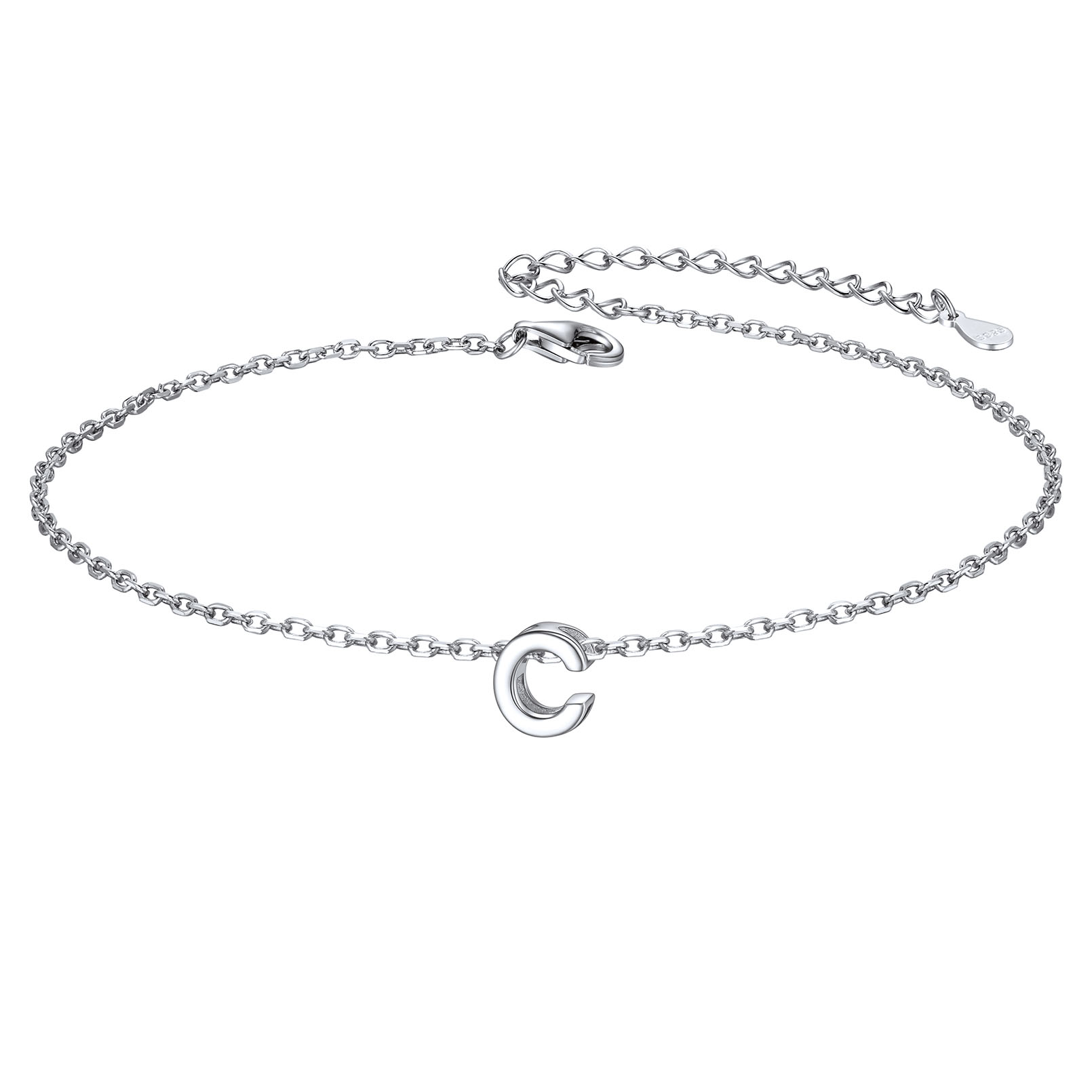 925 Sterling Silver Letter Initial Anklets for Women C
