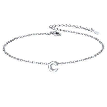 925 Sterling Silver Letter Initial Anklets for Women C