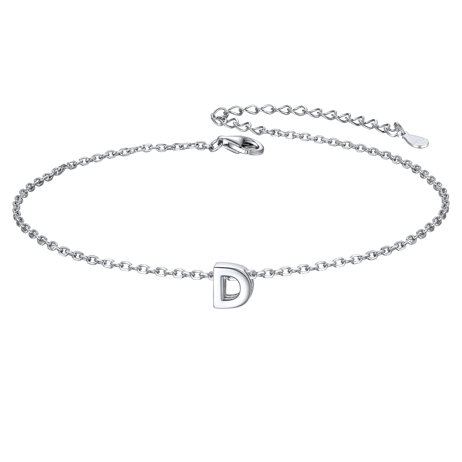 925 Sterling Silver Letter Initial Anklets for Women D