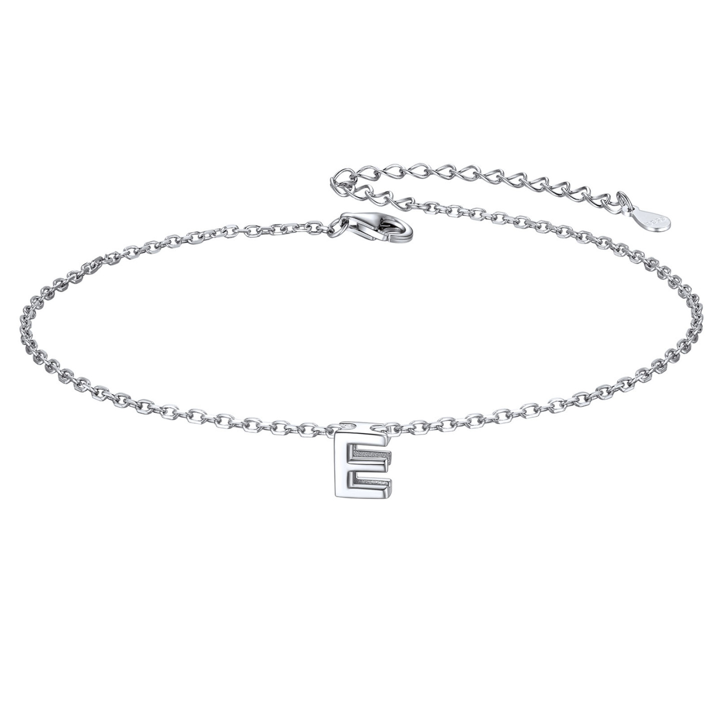 925 Sterling Silver Letter Initial Anklets for Women E