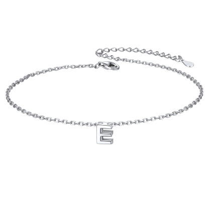 925 Sterling Silver Letter Initial Anklets for Women E
