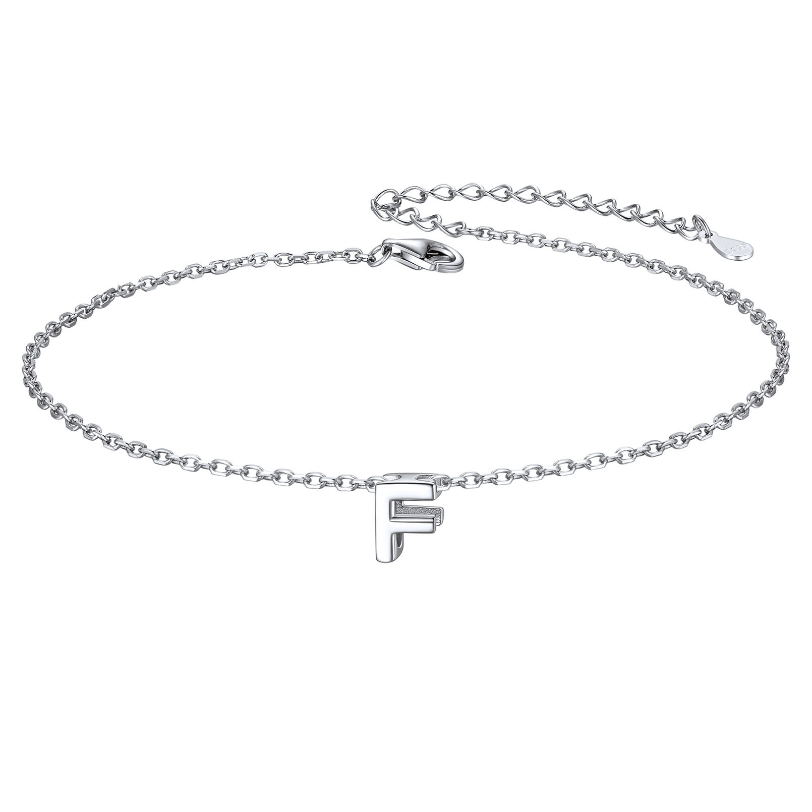 925 Sterling Silver Letter Initial Anklets for Women F