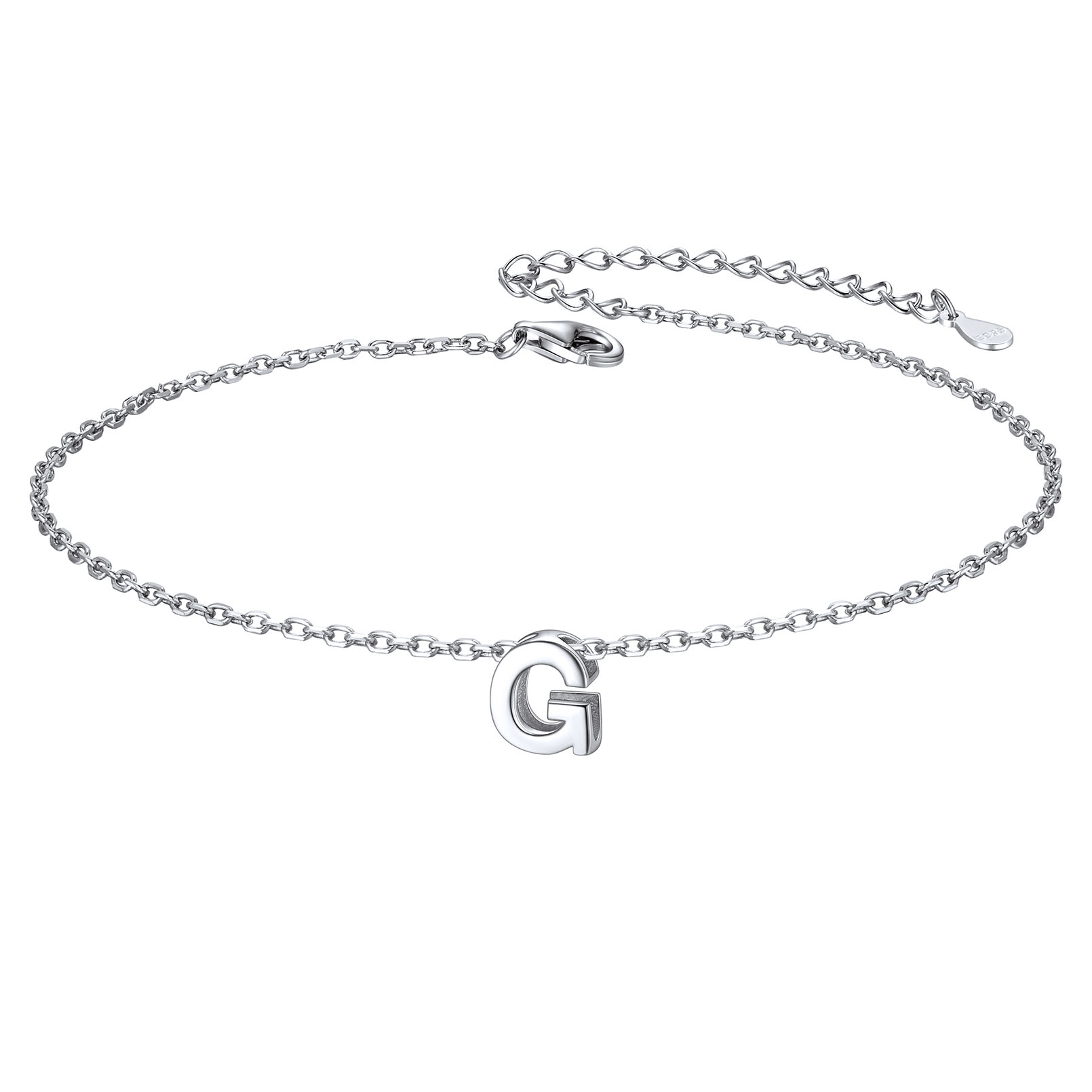 925 Sterling Silver Letter Initial Anklets for Women G