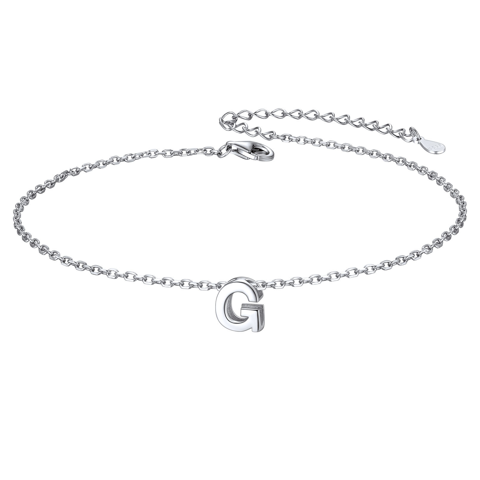 925 Sterling Silver Letter Initial Anklets for Women G
