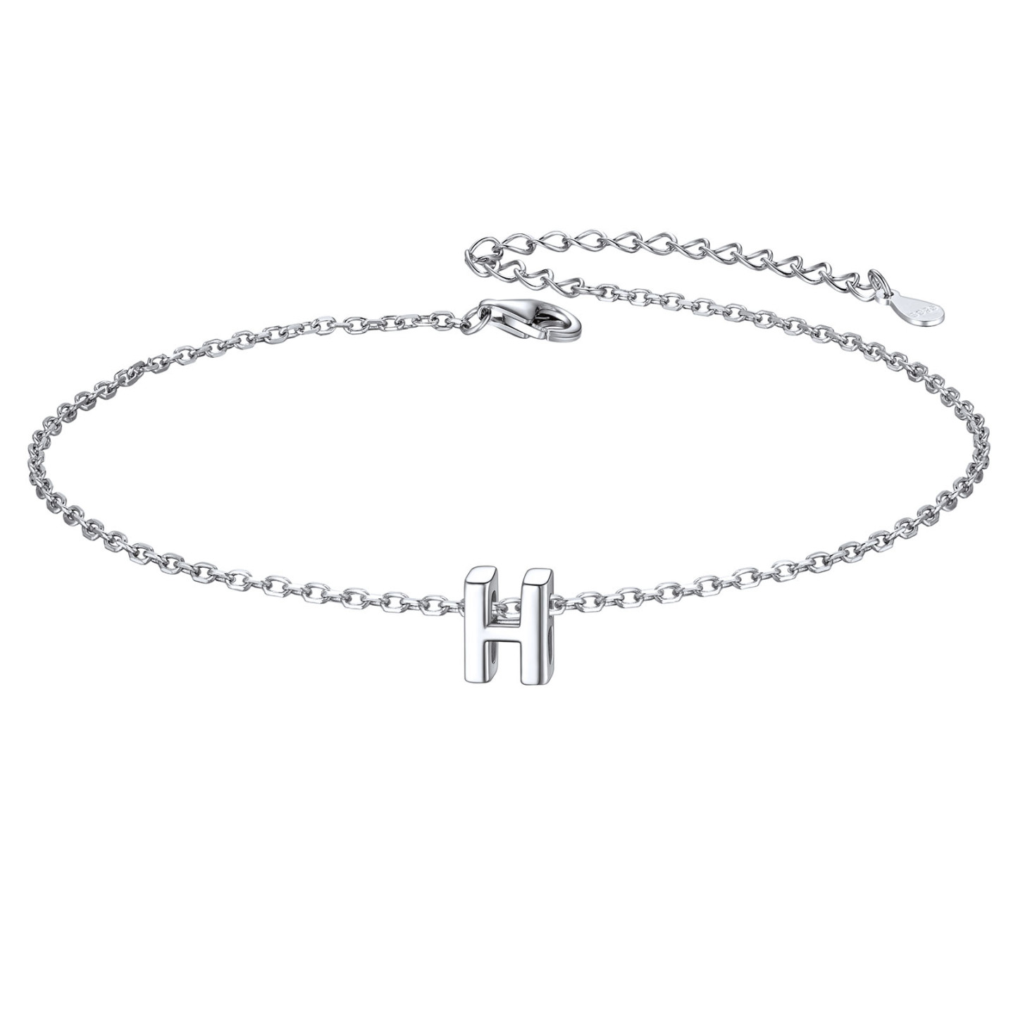 925 Sterling Silver Letter Initial Anklets for Women H