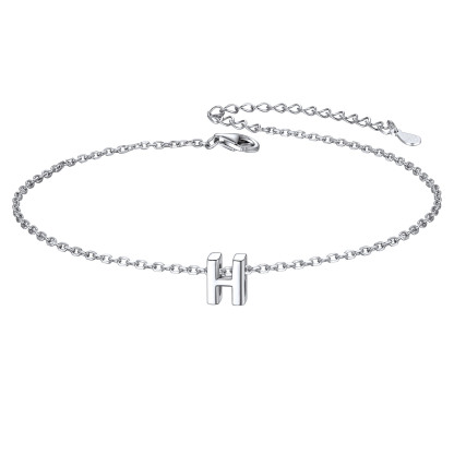 925 Sterling Silver Letter Initial Anklets for Women H