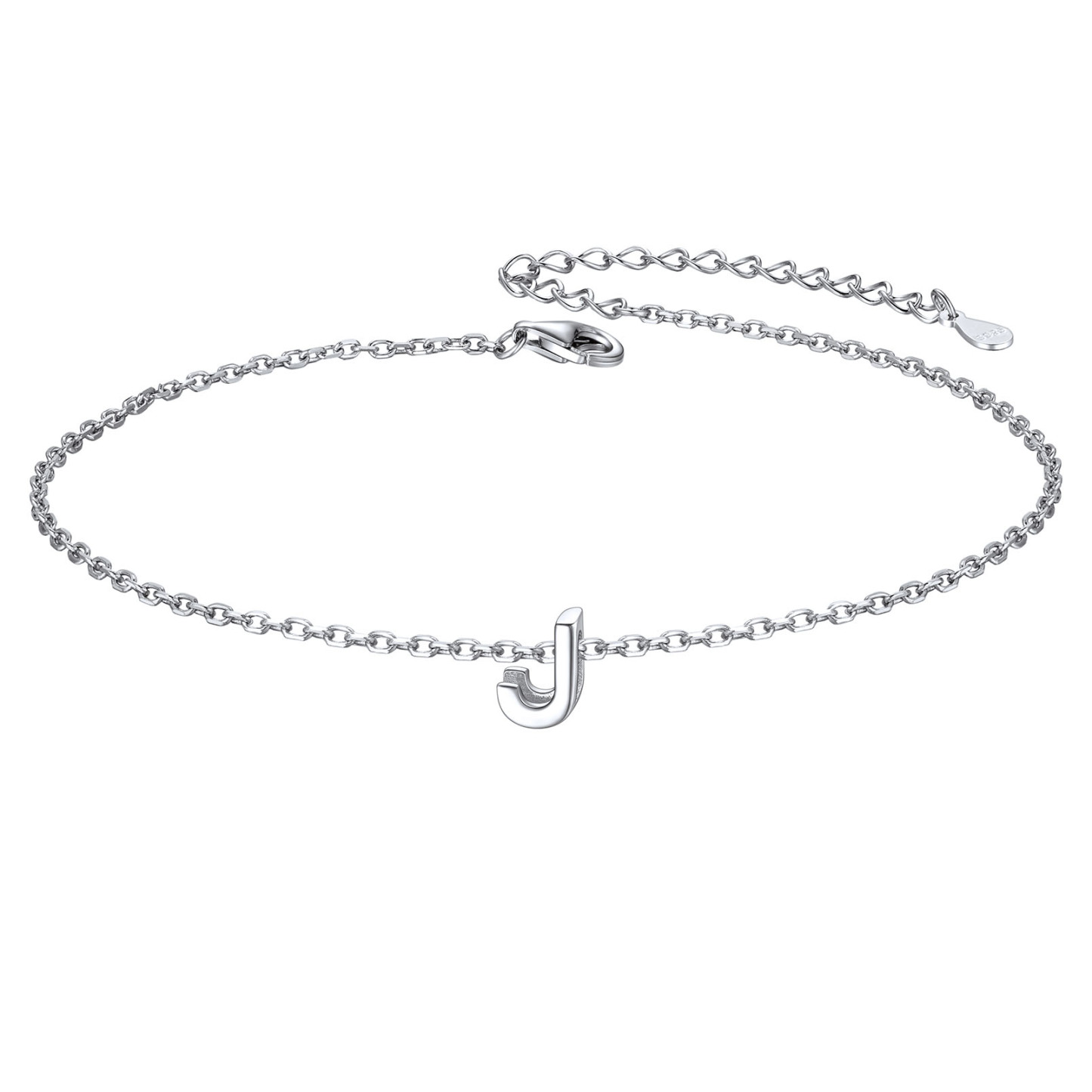 925 Sterling Silver Letter Initial Anklets for Women J