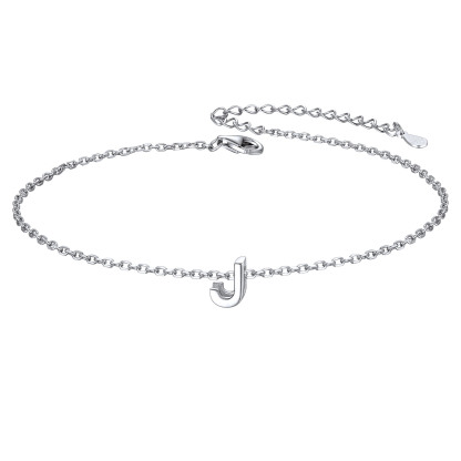 925 Sterling Silver Letter Initial Anklets for Women J