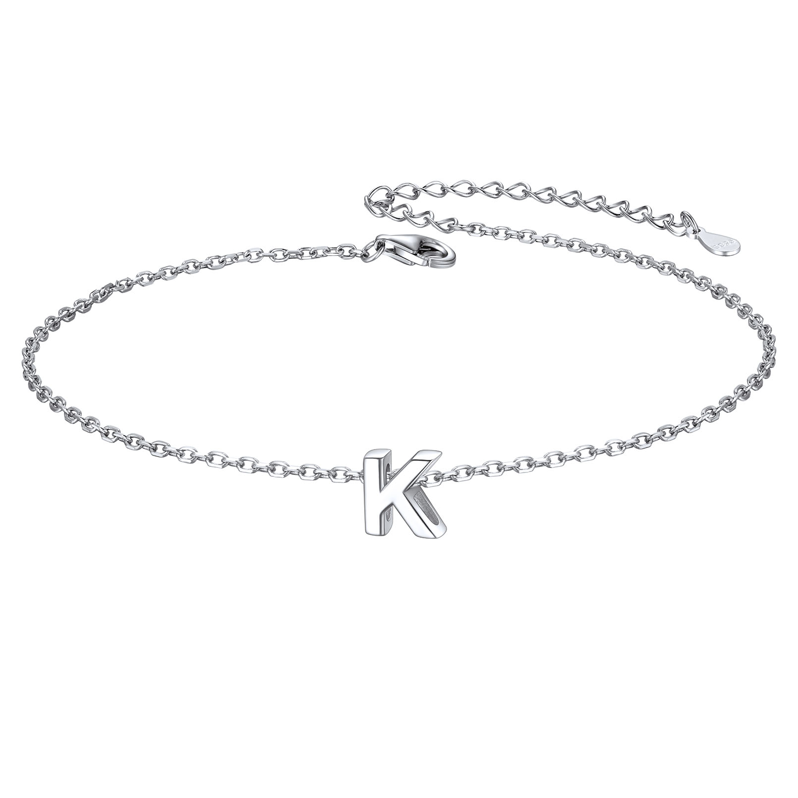 925 Sterling Silver Letter Initial Anklets for Women K