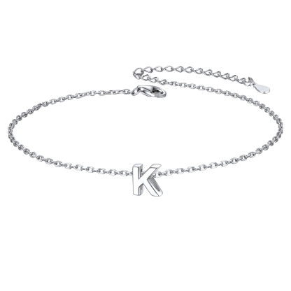 925 Sterling Silver Letter Initial Anklets for Women K