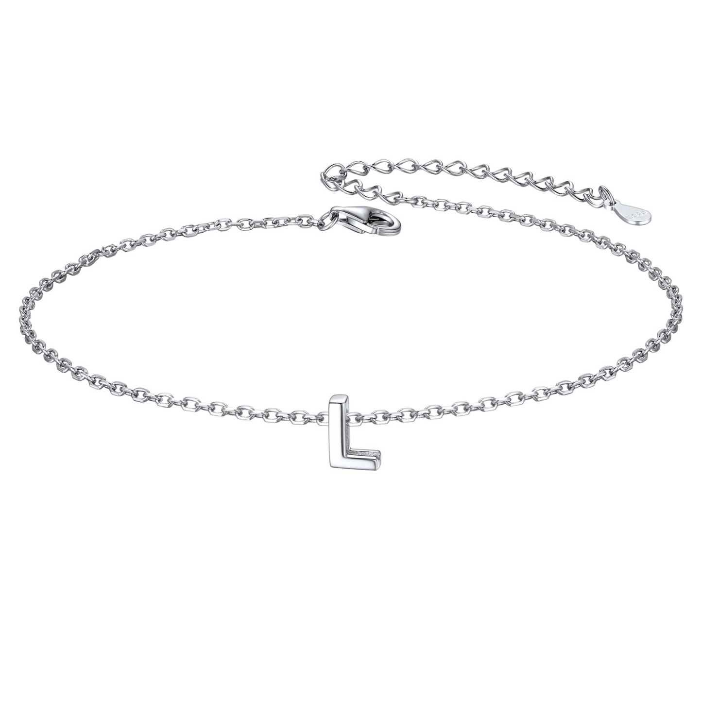 925 Sterling Silver Letter Initial Anklets for Women L