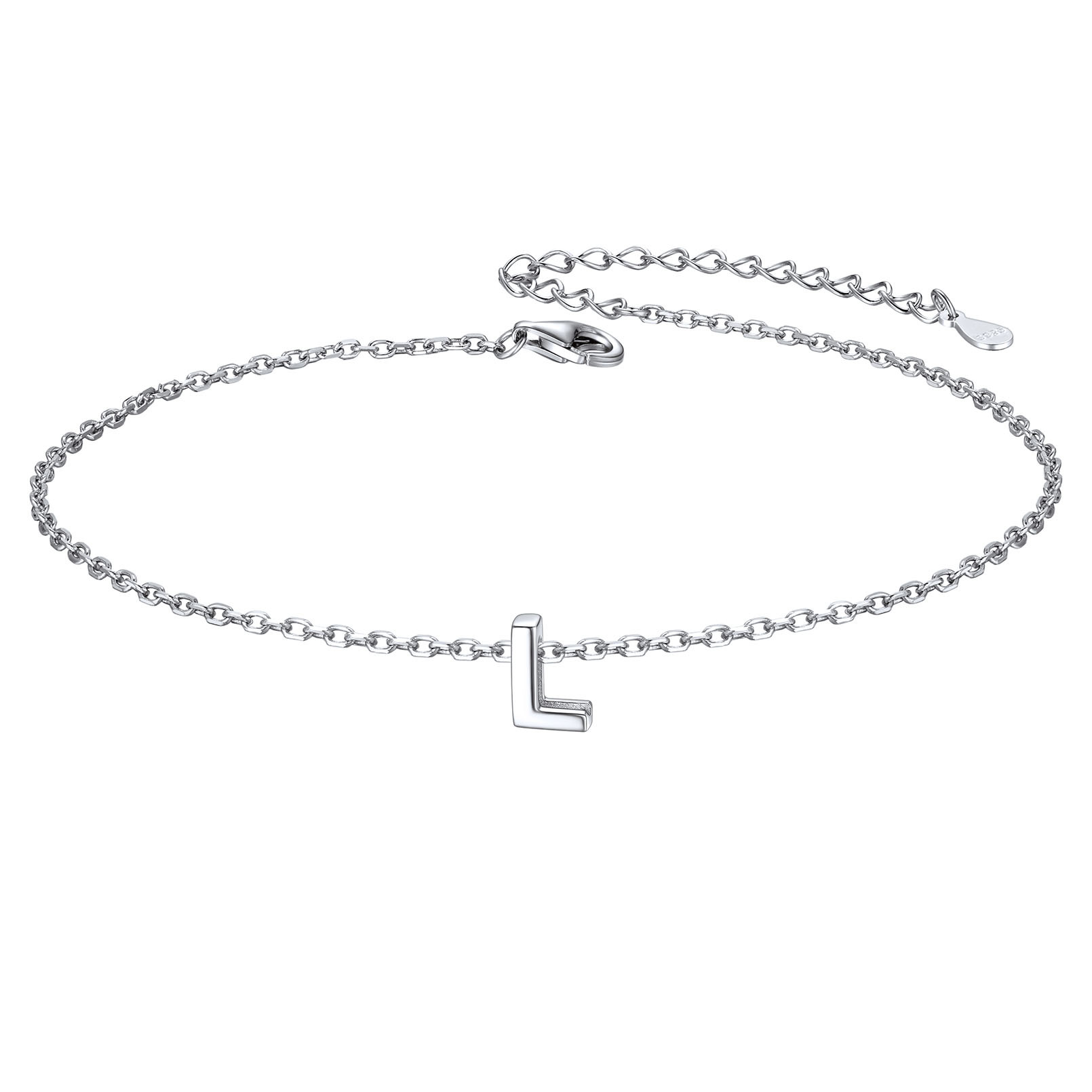 925 Sterling Silver Letter Initial Anklets for Women L