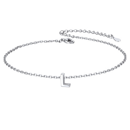 925 Sterling Silver Letter Initial Anklets for Women L