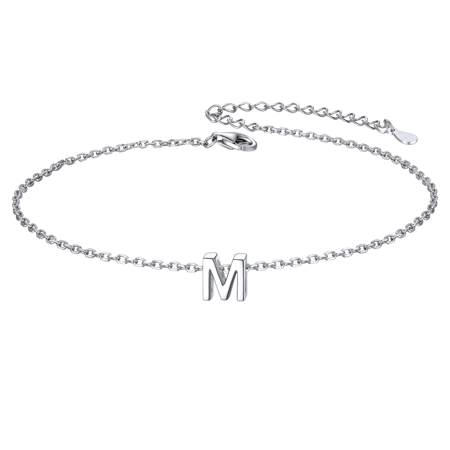 925 Sterling Silver Letter Initial Anklets for Women M