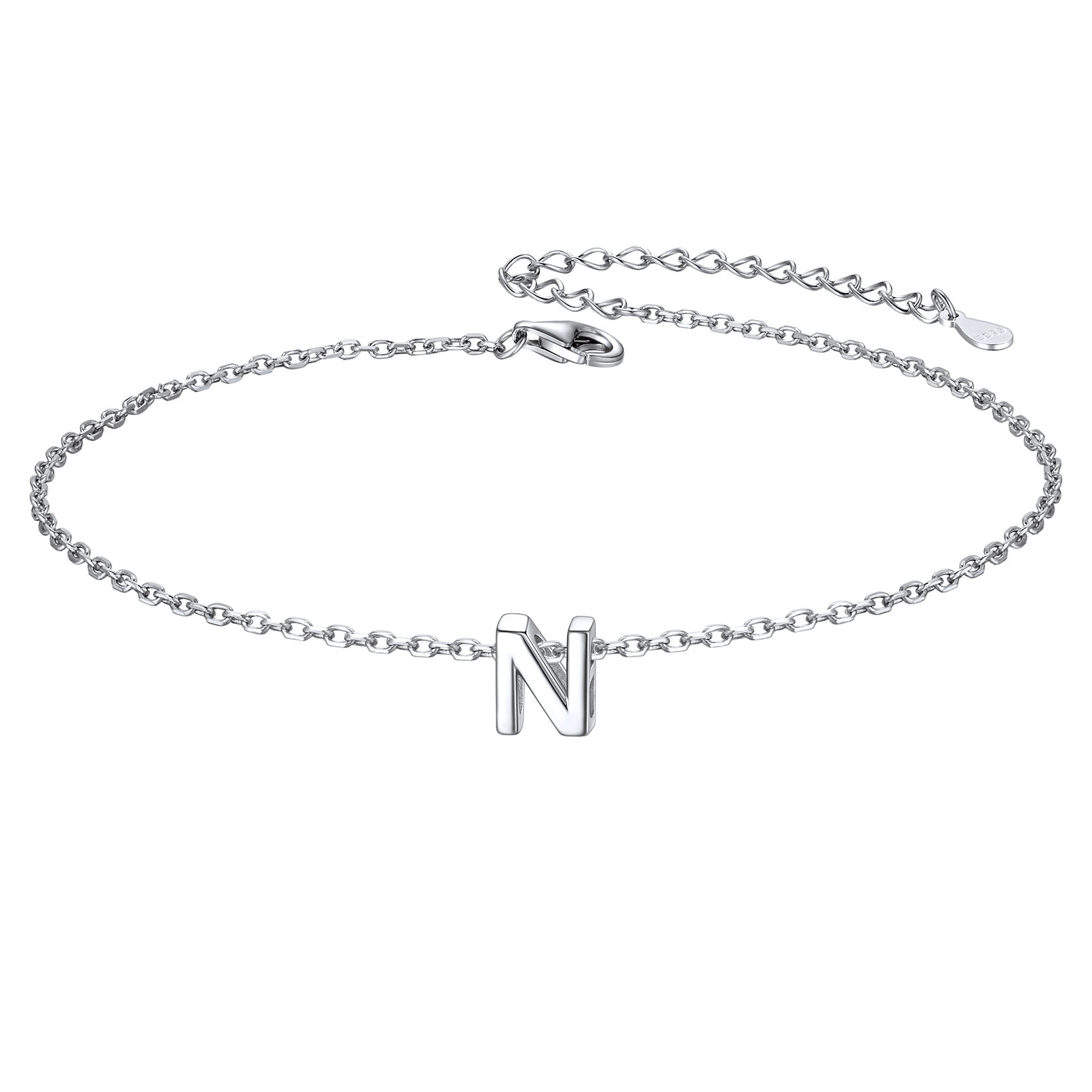 925 Sterling Silver Letter Initial Anklets for Women N