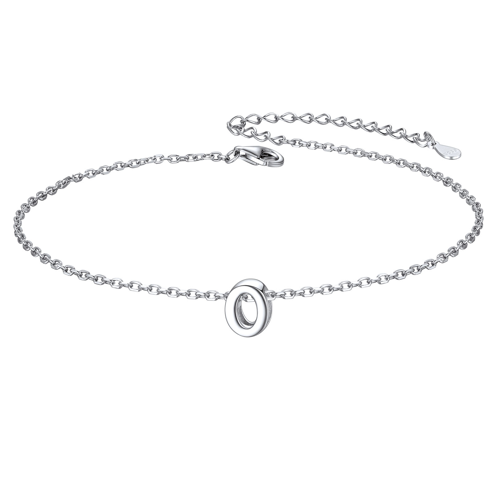 925 Sterling Silver Letter Initial Anklets for Women O