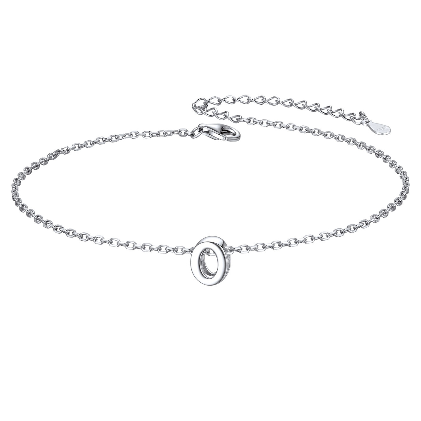 925 Sterling Silver Letter Initial Anklets for Women O