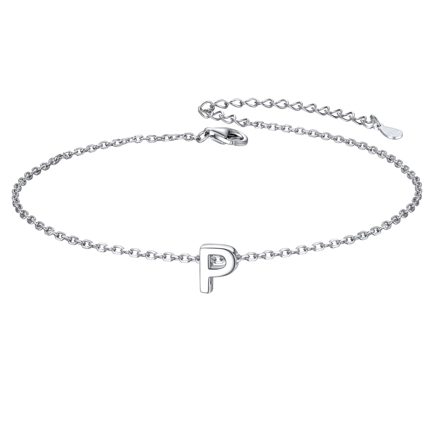 925 Sterling Silver Letter Initial Anklets for Women P