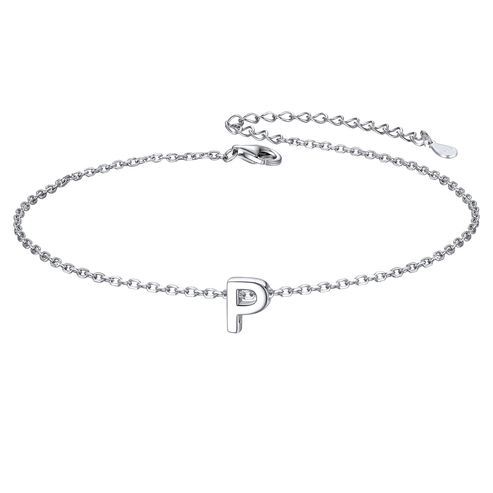 925 Sterling Silver Letter Initial Anklets for Women P