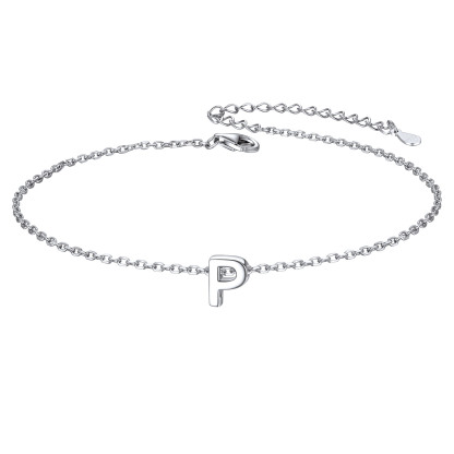 925 Sterling Silver Letter Initial Anklets for Women P