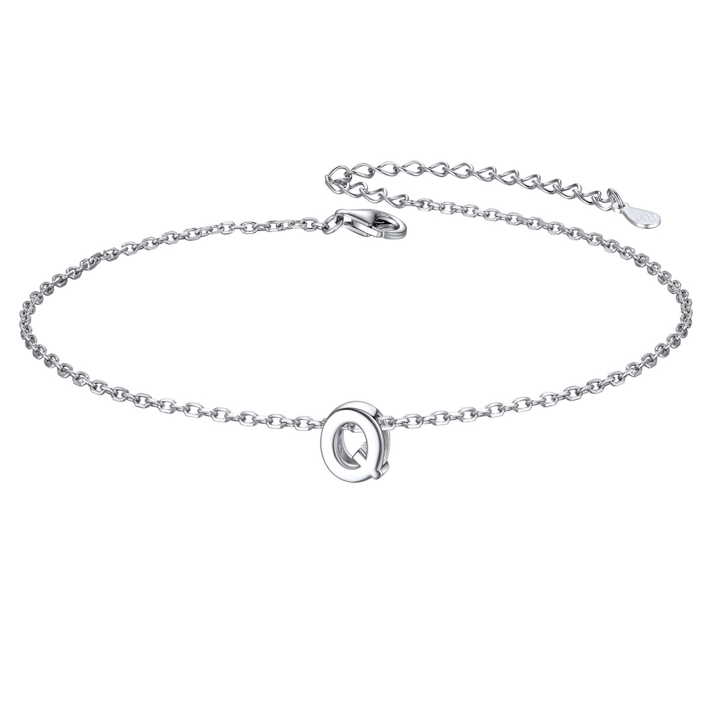 925 Sterling Silver Letter Initial Anklets for Women Q