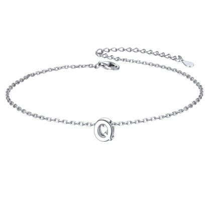 925 Sterling Silver Letter Initial Anklets for Women Q